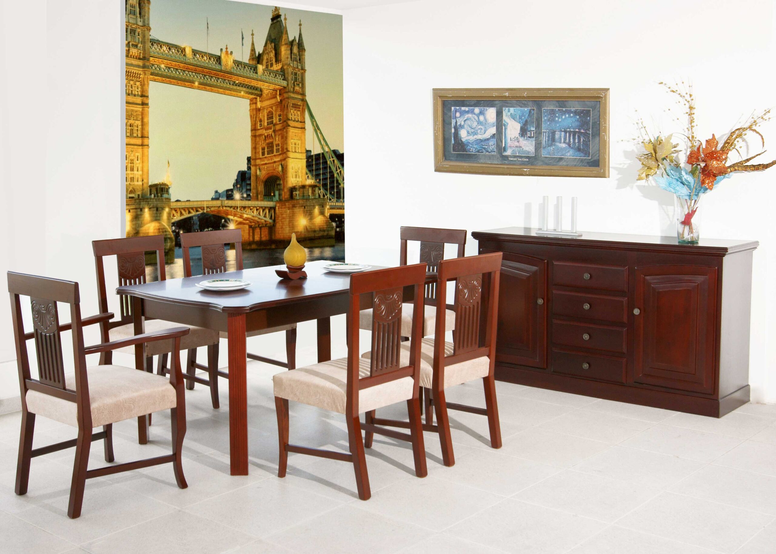 Comedor Bakú de 6 puestos + Sillas Arezzo +Biffe Morelly